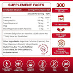 ZEBORA CoQ10-300mg with Trans-Resveratrol, PQQ & Vitamin E - High Absorption Coenzyme-Q10 with BioPerine - Powerful Antioxidant for Heart & Energy-Production,120 Veggie Capsules