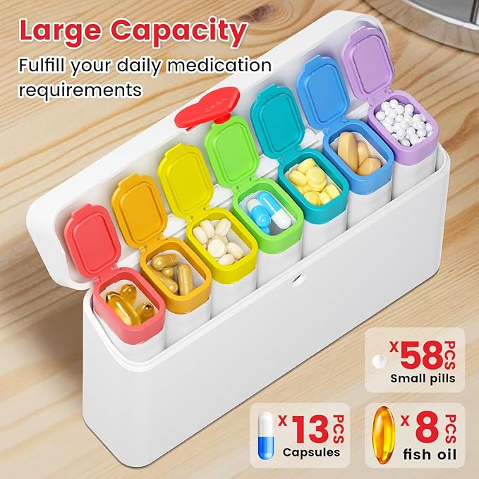 Odaro Weekly Pill Organizer 2 Times a Day, Large Pill Box 7 Day, Daily Twice Am Pm Medicine Organizer, Travel Contaniner for Medicine, Vitamin and Supplement, White