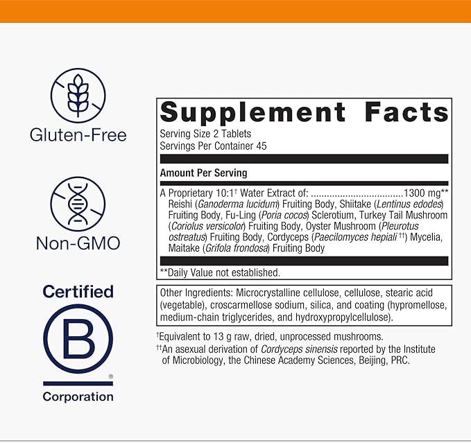 Metagenics Mycotaki - Immune Support for System Under Occasional Stress* - with Reishi, Shiitake, Fu-Ling, Turkey Tail, Cordyceps, Oyster & Maitake - Adaptogenic Mushroom Blend - 90 Tablets