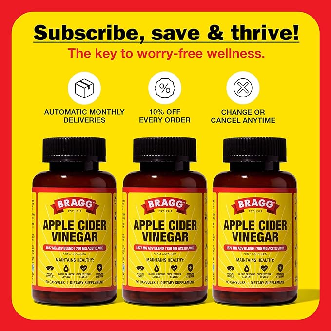 Bragg Organic Apple Cider Vinegar Capsules with Vitamin D and Zinc - (3 Pack) 90 Count - Supports Immune System