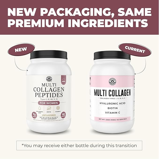 Multi Collagen Powder with Biotin, Hyaluronic Acid, Vitamin C (2lb Value Size) | Hydrolyzed Collagen Supplement (Types I, II, III, V, X). Hair, Skin, Nails for Women, Men