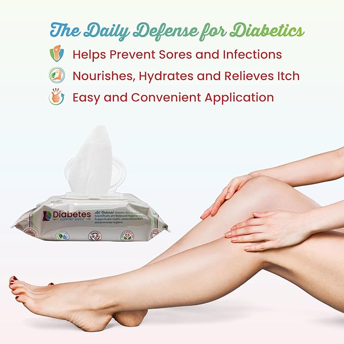 Diabetes Support Wipes® - All-Natural pH-Specific Foot & Body Wipes for Diabetics, Soothes Dry, Itchy & Irritated Skin, Relieves Neuropathy Pain, Supports Healing, Helps Prevent Complications - 72ct