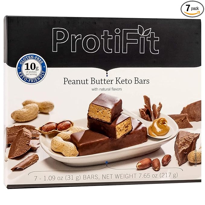 Proti Fit - High Protein Keto Bar, Low Carb, Low Sugar, Appetite Suppressant, Gluten Free, 7 Servings Per Box (Peanut Butter)