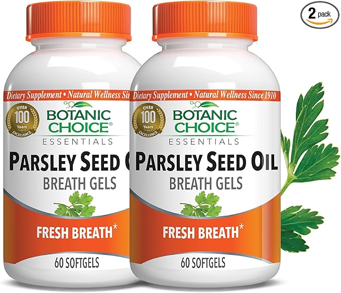 Botanic Choice Parsley Seed Oil-for Bad Breath from Odor-Causing Foods-Odor Neutralizer from Within-Breath Freshener gels-60 Softgels - 2 Pack