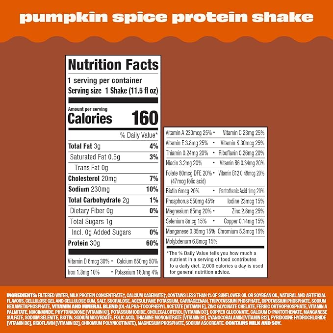 Premier Protein Shake, LIMITED EDITION Pumpkin Spice, 30g Protein, No Added Sugar, 24 Vitamins & Minerals to Support Immune Health, 11.5 fl oz, 12 Pack