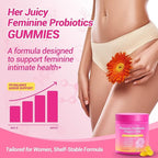 Her Juicy Feminine Probiotics Gummies, Premium Feminine Balance Gummies with Slippery Elm for Women's pH Balance, Healthy Odor, Flora and Immune Support – 60-Day Supply