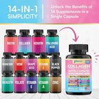 Collagen Peptides Types I, II, III, V & X, MCG Biotin, Keratin, Hyaluronic Acid, MSM, Zinc, Grape Seed Extract, Quercetin, Vitamin A, Vitamin C, Vitamin E, Magnesium, Folic Acid (90 Capsules)