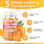 Calcium Citrate Gummies 1200 mg with Vitamin D3, K2, Magnesium, Zinc, Bone Support for Bones, Muscles & Joints,Immunity & Memory Support, 60 Count