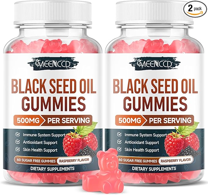 MEENCCD 2 Pack Black Seed Oil Gummies, Nigella Sativa Black Seed Oil Supplement for Antioxidant Support, Vegan, Non-GMO, Suagr-Free, Raspberry Flavor, 120 Count