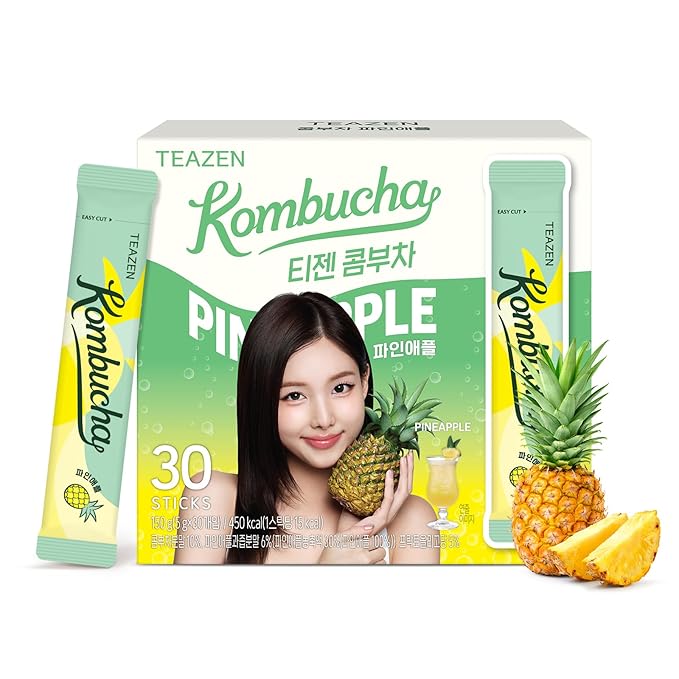 TEAZEN Pineapple Kombucha Powder, Hydration Drink Mix, Sugar Free, Live Probiotics & Prebiotics, On-the-Go 30 Packets, 5.29oz