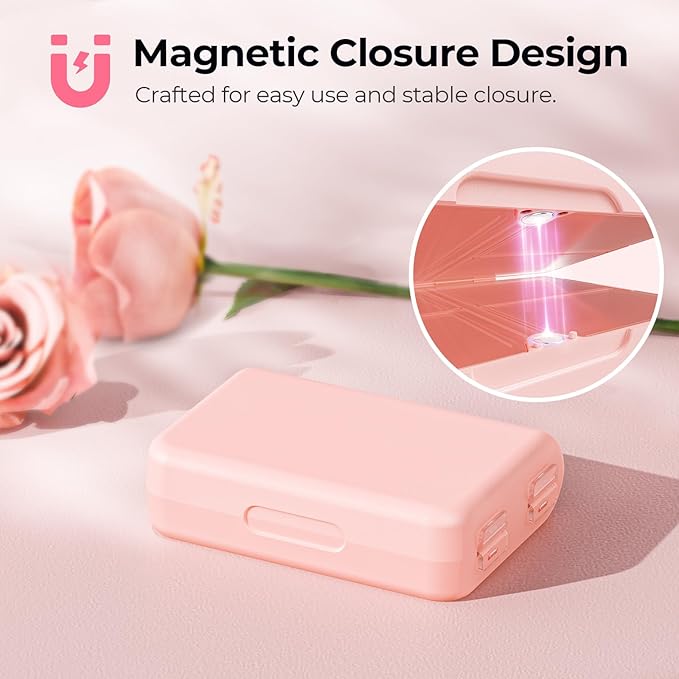 AUVON Daily Pill Organizer Fit with Your Purse or Pocket, Compact Travel Pill Box Case with Slim Folding Design and Long-Lasting Hinges to Hold Vitamin, Fish Oil, Supplement or Jewelry(Pink)