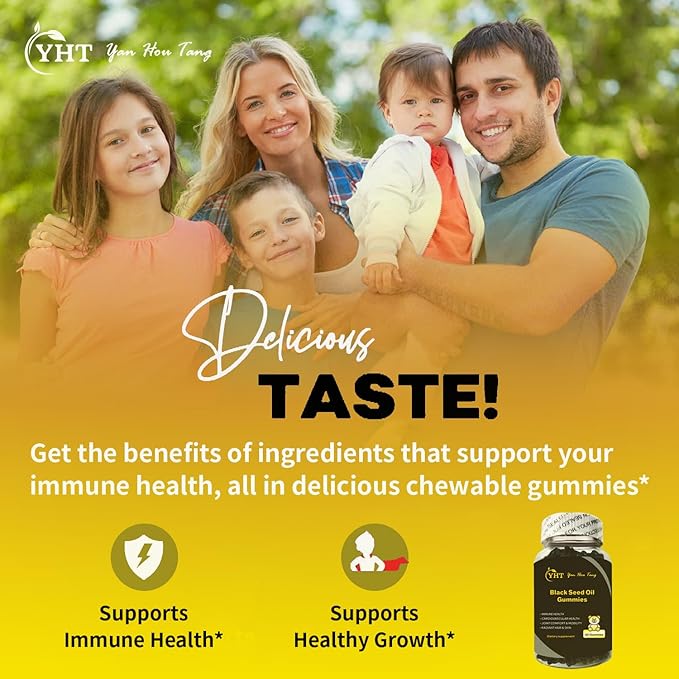 Eilin YHT Sativa Black Seed Oil Gummies 1000MG Immune System Joints Digestion Hair Skin Support Supplement 60 Counts