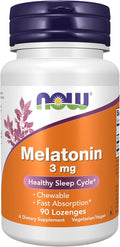 NOW Supplements, Melatonin 3 mg, Free Radical Scavenger*, Healthy Sleep Cycle*, 90 Chewable Lozenges