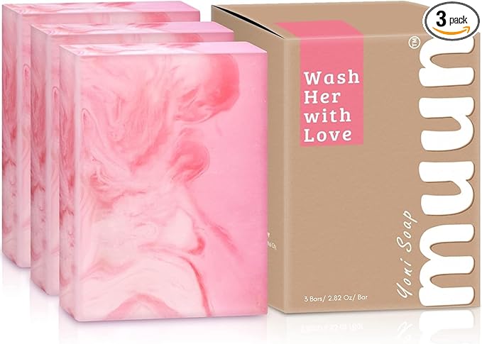 Muun Yoni Soap Bar - Pack 3 Ph Balance Probiotics & Natural Ingredients - Gentle Cleansing Formula Eliminates Odor Vaginal Health - Feminine Wash - Moisturizing Intimate (Rose)