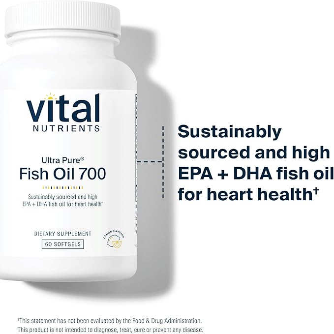 Vital Nutrients Ultra Pure Fish Oil 700 - Supports Heart, Brain, and Joint Health* - Sustainably Sourced High EPA & DHA Omega-3 Fatty Acid - Lemon Flavor - Gluten, Dairy & Soy Free - 60 Softgels
