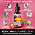 (4 Pack) Vitamin B12 and B6 Liquid Drops, B12 Sublingual Vitamin B Complex - B 12 Vitamin 5000mcg - B12 Methylcobalamin for Energy, Brain, and Heart Support with 27,200 mcg, Strawberry, 80 Servings