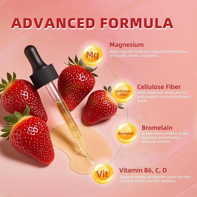 (3 Pack) Magnesium Glycinate Liquid Drops, High Absorption Magnesium Liquid with Bromelain, Vitamin B6 C D, Magnesium Supplement for Kids and Adults, Night & Muscle Support, Strawberry Flavor