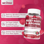 Beet Root Gummies, Beetroot & L-Arginine, Red Beets Supplements w/ Vitamin B1, B2, B3, B5, B6, Folate, B12 for Energy Boost & Circulation Support, Sugar Free Nitric Oxide Gummies, 120 Beet Chews