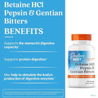 Doctor's BEST Betaine HCI Pepsin & Gentian Bitters,Digestive Enzymes for Protein Breakdown & Absorption,Non-GMO,Gluten Free,360 Count (Pack of 2)