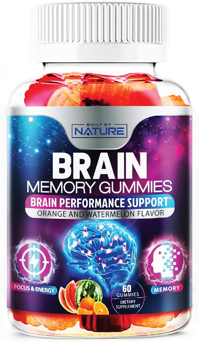 Nootropic Brain Booster Gummies Supplement - Memory, Focus & Concentration Gummy with Vitamins B6 & B12, Proven and Tested Phosphatidylserine - Natural Cognitive Function & Energy Boost, 60 Gummies