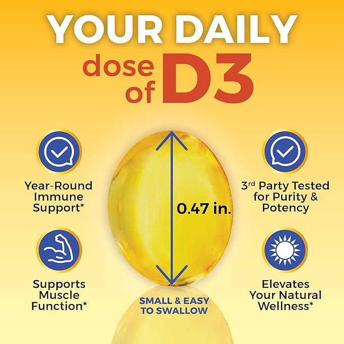 Viva Naturals Vitamin D3 5000 IU Softgels, 360 Count (125 mcg), Supports Bone & Immune Health, High Potency Vitamin D