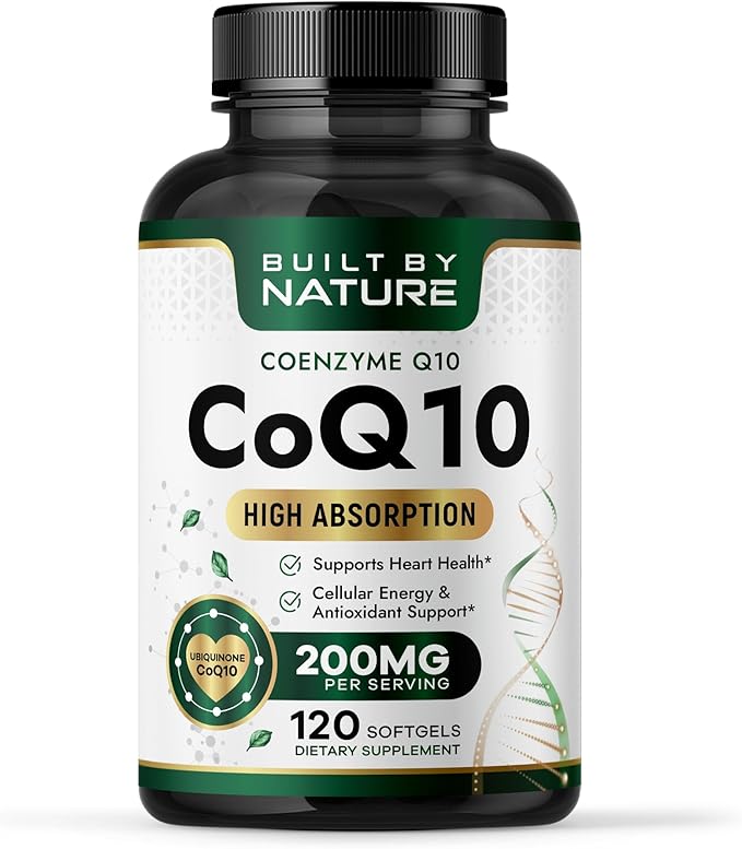 Built by Nature CoQ10 – High Absorption Coenzyme Q10 Supplement with Coconut MCT Oil – Promotes Heart Health, Cellular Energy & Antioxidant Support – 120 Softgels