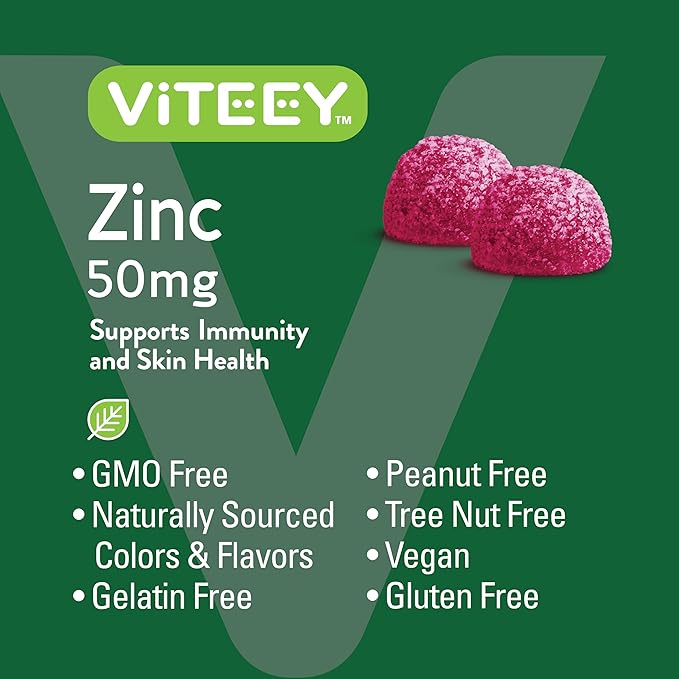 VITEEY Zinc Gummies for Men and Women - Zinc Supplements 50mg - Immune Boost & Skin Health - Vegan, Gluten Free - 60 Count