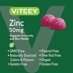VITEEY Zinc Gummies for Men and Women - Zinc Supplements 50mg - Immune Boost & Skin Health - Vegan, Gluten Free - 120 Count