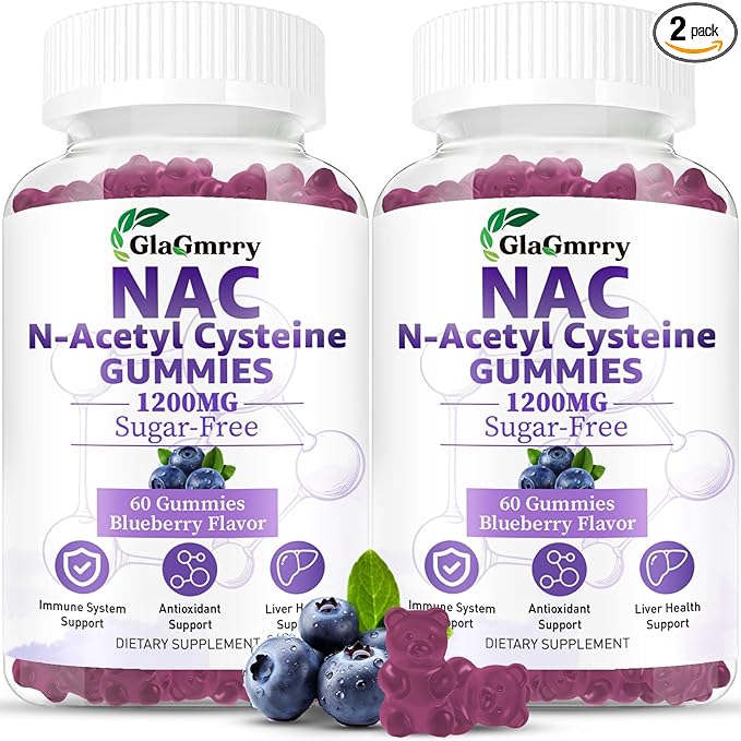 2 Pack N-Acetyl Cysteine Gummies for Kids & Adults, N-Acetyl Cysteine Supplement with Selenium Zinc Vitamin C & E for Liver Health, Antioxidant, Immune System, 120 Count, Sugar Free