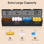 Fullicon Extra Large Weekly Pill Organizer 4 Times a Day, XL Large Pill Box, 7 Day Medicine Organizer, Pill case for Vitamin/Fish Oil/Supplements (Black)