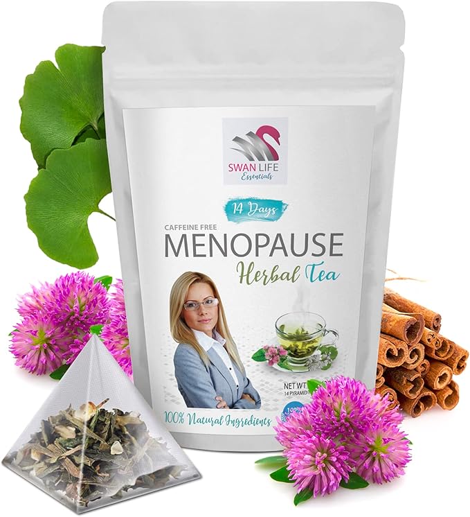 Menopause Support Tea - MENOPAUSE TEA 14 DAYS - Menopause Relief Tea, organic tea for menopause, black cohosh, gingko, red clover herb, cinnamon chip, green tea,licorice root, eleuthero 1 Pack 14 Bags