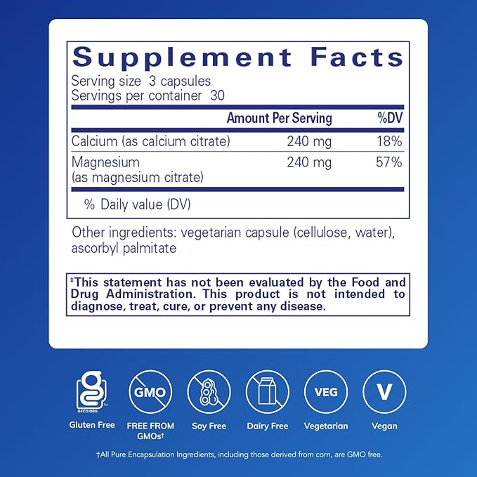 Pure Encapsulations Calcium Magnesium (Citrate) - 240 g Calcium & 240 g Magnesium - Bone Health Support - Non-GMO & Vegan - 90 Capsules