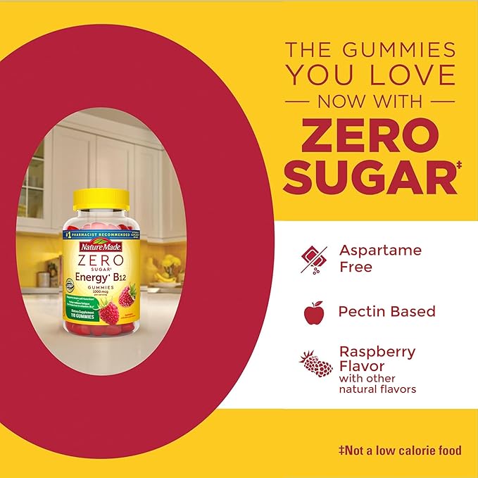 Nature Made Zero Sugar Energy Vitamin B12 Gummies 1000 mcg per Serving,B12 Vitamin,Energy Metabolism Support,Aspartame Free,110 Sugar Free Gummies,55 Day Supply,(Pack of 2)