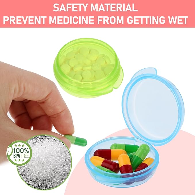 4 Pcs Mini Pill Organizer Small Pill Box Cute Portable Pill Case for Pocket Purse Travel Storage Containers Earplug Case Medicine Dispenser Vitamin Holder(Blue+Pink+Purple+Green)
