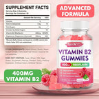 MEENCCD Vitamin B2 Gummies Riboflavin 400mg Supplement with Magnesium for Kids & Adults, B2 Gummies for Migraine Relief & Nervous System Support, Vegan, Sugar-Free, Raspberry Flavor, 60 Count