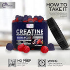 Creatine Monohydrate Gummies – Berry Flavored Creatine Supplements for Women and Men – 120Pcs Pre Workout Gummies with BCAA, Taurine, Vitamin B12 - Promote Energy Boost, Performance