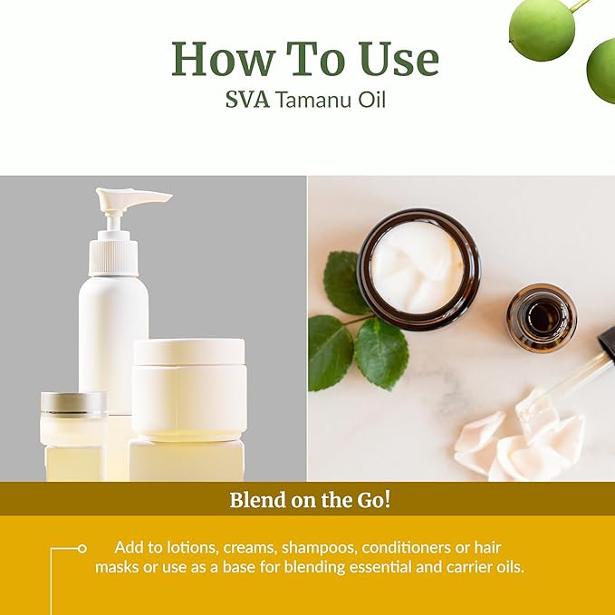 SVA Tamanu Seed Oil - 16 Fl Oz – 100% Natural Cold Pressed Tamanu Oil - for Face, Skin Care, Hair Care, Scalp Massage & Body Massage – Carrier Oil