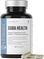 LES Labs GABA Health – Calm Mind & Relaxation, Stress Relief, Neurotransmitter Support & Deep Sleep – GABA, Taurine, Passionflower, Skullcap, L-Theanine & Magnesium – Non-GMO Supplement – 90 Capsules