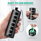 Metal Travel Pill Organizer, Large Weekly Pill Box, Portable Aluminum Alloy Waterproof Container, 7 Day Daily Medicine Organizer Holder for Vitamin, Fish Oil, Supplement, Black