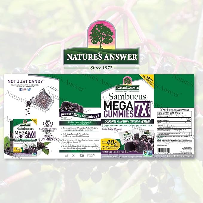 Nature's Answer Sambucus Mega Gummies | 7x More Elderberry Concentration | Alcohol-Free, Gluten-Free, Gelatin-Free, Vegan, Non-GMO & No Preservatives | 30ct Gummies