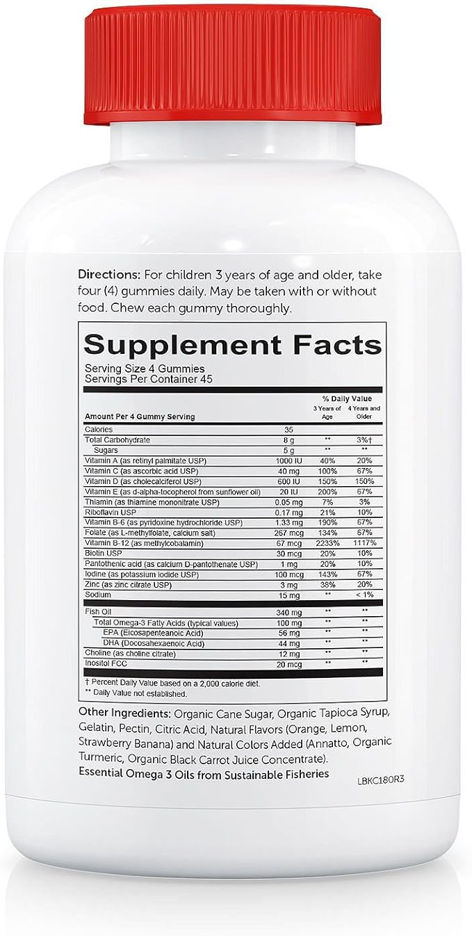 SmartyPants Kids Complete Daily Gummy Vitamins, Gluten Free, Multivitamin & Omega 3 Fish OilDHA/EPA Fatty Acids (180 Count)