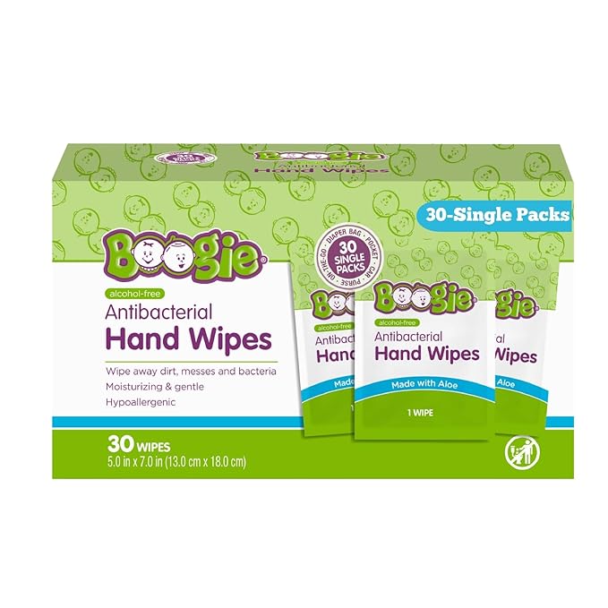 Boogie Antibacterial Hand Wipes, Alcohol Free, Hypoallergenic and Moisturizing Aloe, For Kids and Adults - 30 Wipes (Pack of 1)