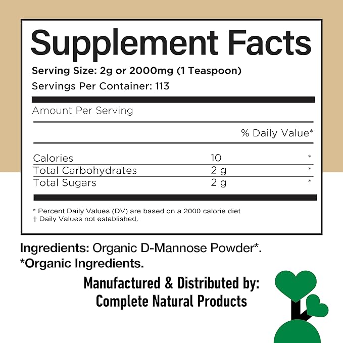 CNP Organic D Mannose Powder 2000mg - Powder D Mannose Supplement for UTI Support, Pure D-Mannose Powder from Guar Beans, Vegan Non GMO Clean Formula, Bladder Urinary Tract Health Supplement Use