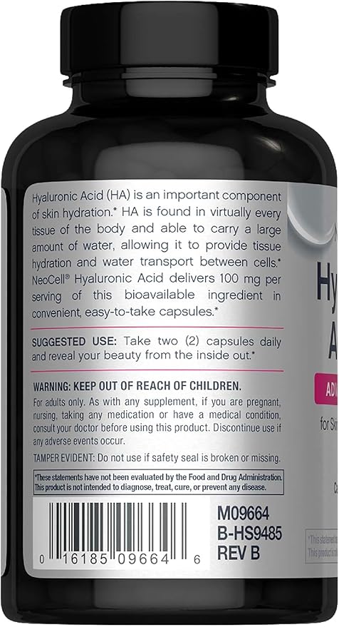 NeoCell Hyaluronic Acid Capsules | 60 Pills | 100mg | Advanced Formula Supplement | Skin Hydration & Suppleness