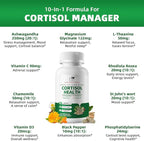 Cortisol Supplements for Women/Men - 10 in 1 Cortisol Manager Reducer Lower Detox Balance with Magnesium, Ashwagandha, L-Theanine for Stress, Sleep, Calm, Mood Support - 60 Capsules for 30 Days