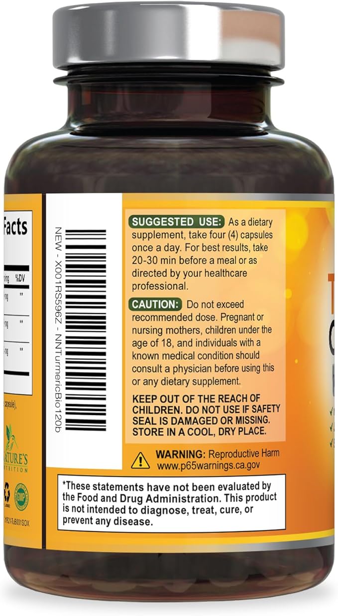 Turmeric Curcumin Supplement - 2400mg Organic Turmeric Per Serving - 95% Curcuminoids & BioPerine Black Pepper Extract for Best Absorption - Natural Vegan Joint Support, Bottled in USA - 120 Capsules