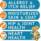 Omega 3 Fish Oil for Dogs (180Ct) - Skin&Coat Chews - Dry & Itchy Skin Relief + Allergy Support - Shiny Coat - EPA&DHA Fatty Acids - Salmon Oil Chews Promotes Heart - Peanut