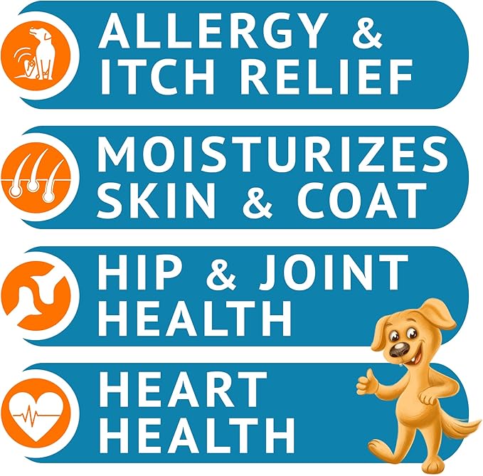Omega 3 Fish Oil for Dogs (360Ct Peanut) - Skin&Coat Chews - Dry & Itchy Skin Relief + Allergy Support - Shiny Coat - EPA&DHA Fatty Acids - Salmon Oil Chews Promotes Heart Support