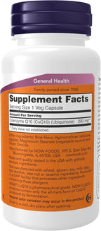 NOW Foods Supplements, CoQ10 (Coenzyme Q10) 200 mg, Cardiovascular Health*, 60 Veg Capsules
