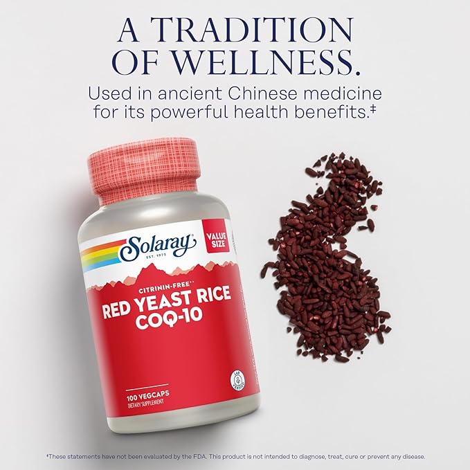 SOLARAY Red Yeast Rice Plus CoQ-10 & No-Flush Niacin Vitamin B-3, Healthy Heart & Cardiovascular Support, Non-Irradiated & Citrinin Free, 60 Day Money Back Guarantee, 100 Servings, 100 VegCaps